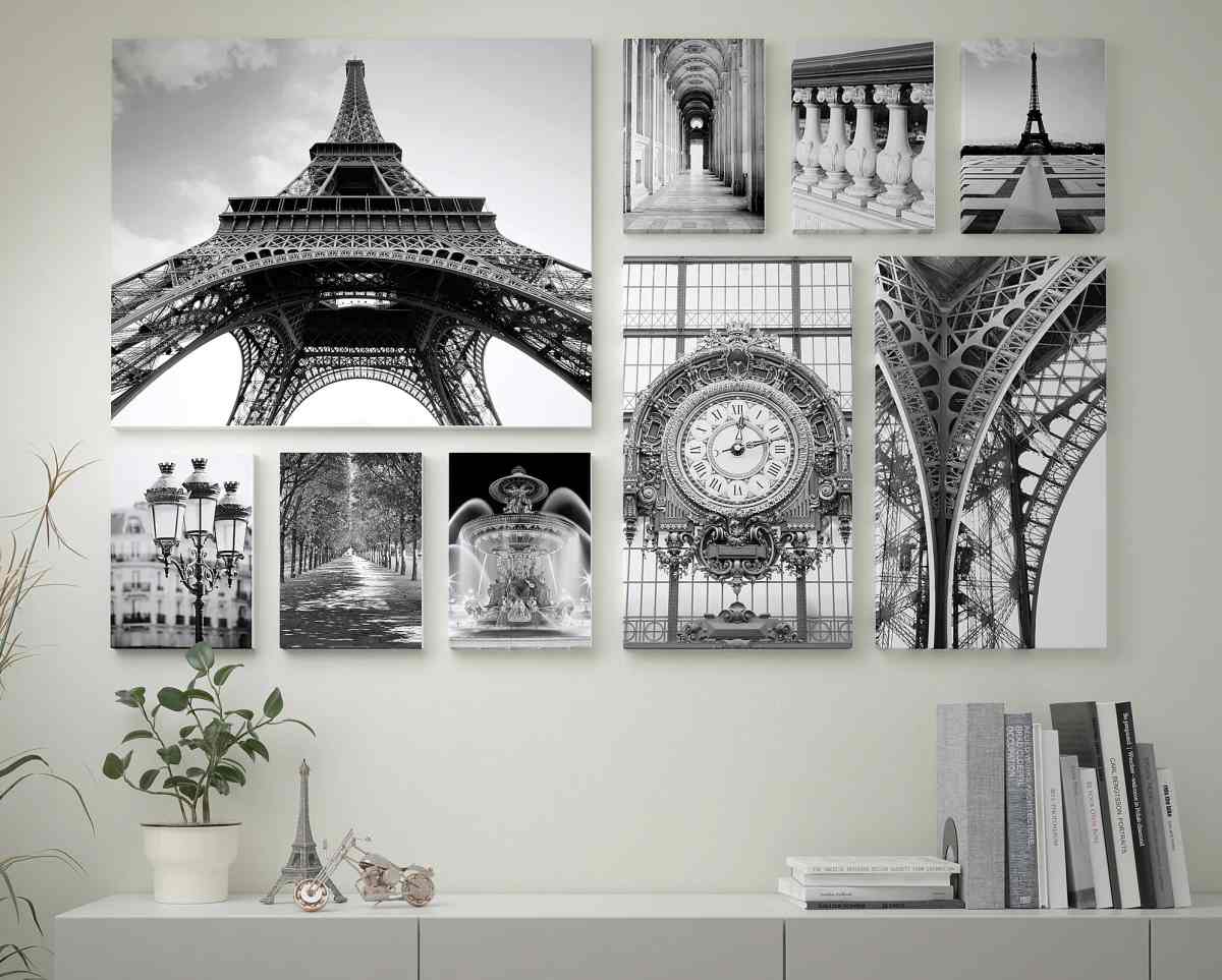 set-quadro-stampa-su-tela-ikea-parigi-bianco-e-nero-tour-eiffel